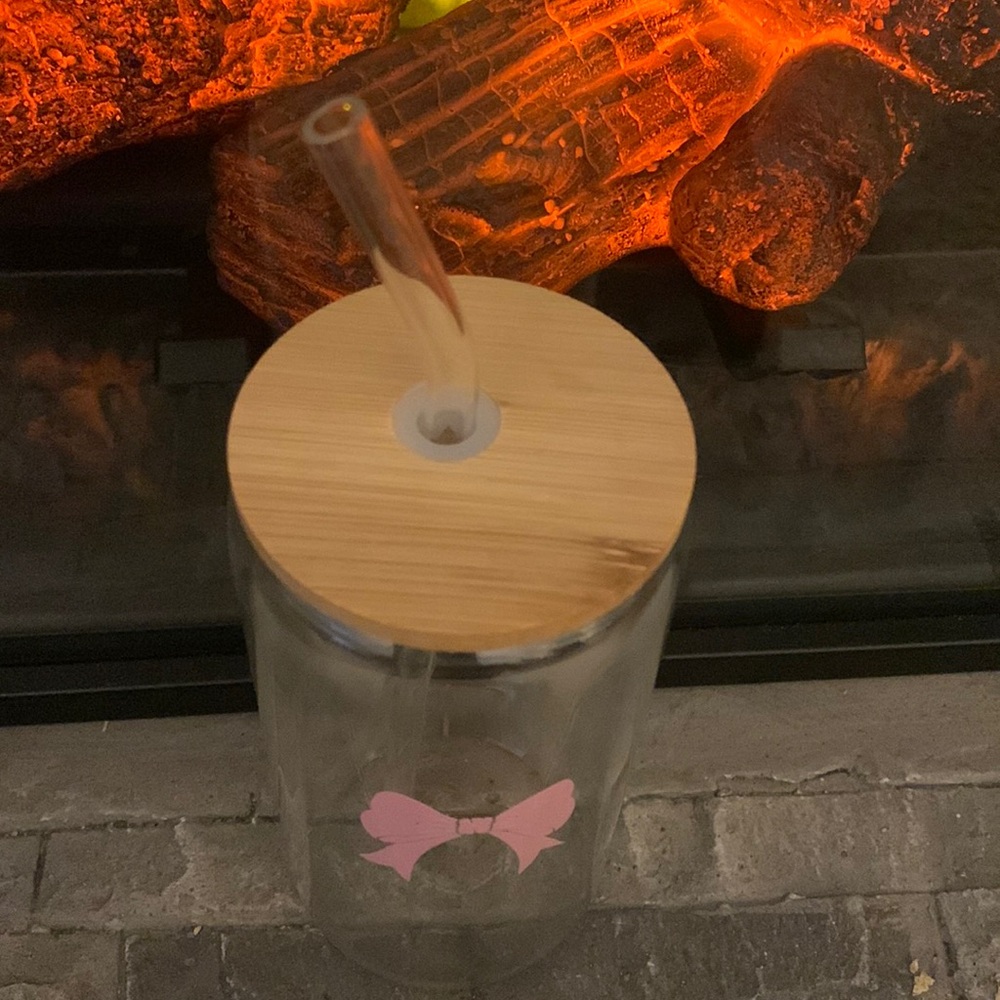 Pink Coquette Bow 16 oz. Glass Cup - Picture 2 of 2